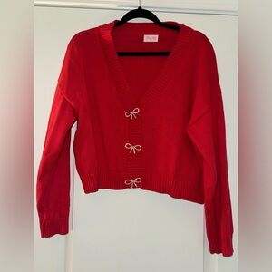 Pink Lily Red Cardigan with Bow Details